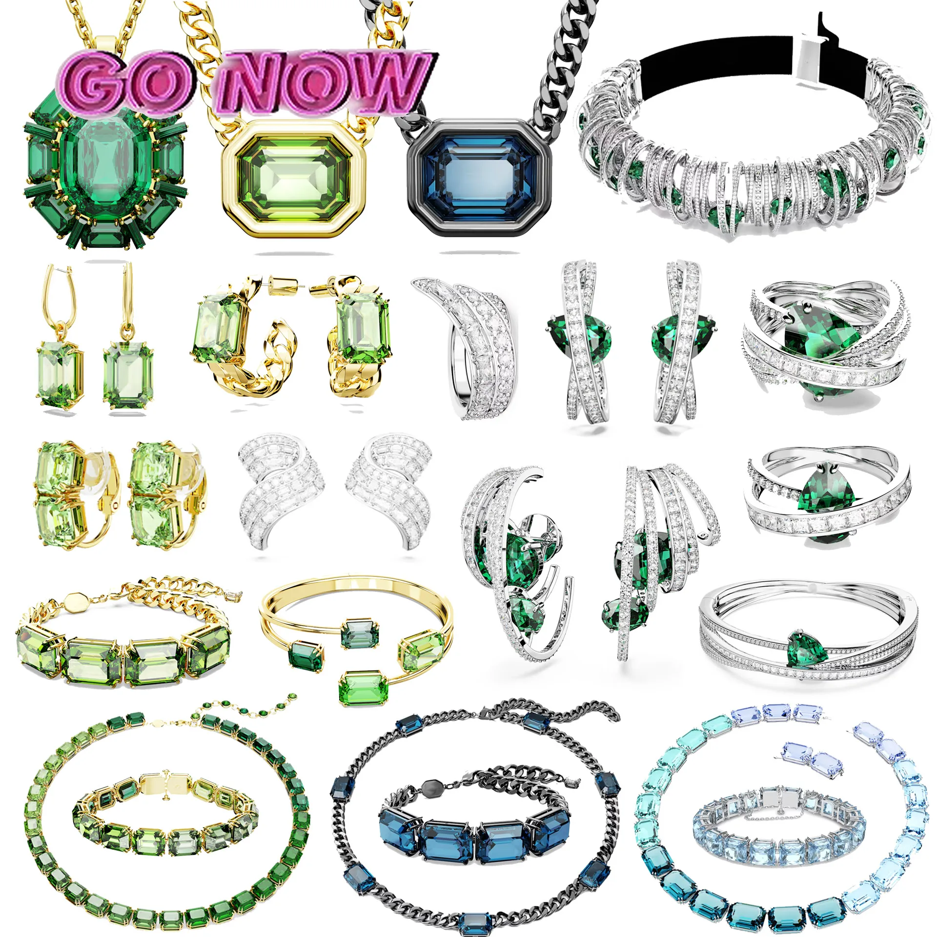 

Оригинальное роскошное ожерелье millenia Swa 2023 для женщин, набор ювелирных изделий, классические серьги Гипербола с зелеными кристаллами, браслет, кольцо, лучший подарок