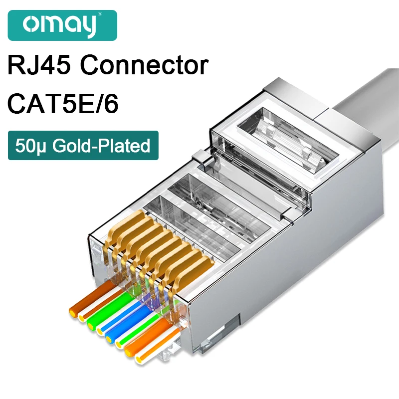 OMAY CAT6/7 CAT5E RJ45 Connectors Pass Through  Modular Plug Network UTP 3/50μ Gold-Plated 8P8C Crimp End for Ethernet Cable