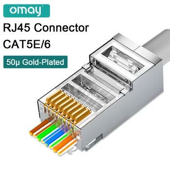 OMAY CAT6/7 CAT5E RJ45 Connectors Pass Through Modular Plug Network UTP 3/50μ Gold-Plated 8P8C Crimp End for Ethernet Cable 1