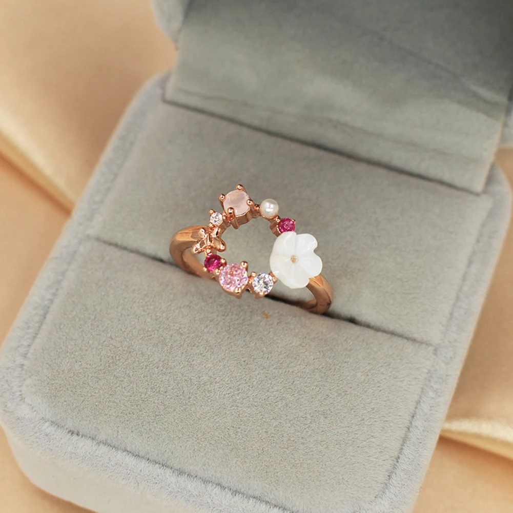 

Cute Romantic Butterfly Flower Wedding Ring RoseGold Crystal Cubic Zirconia Stone Exquisite Fingure Ring Jewelry For Women