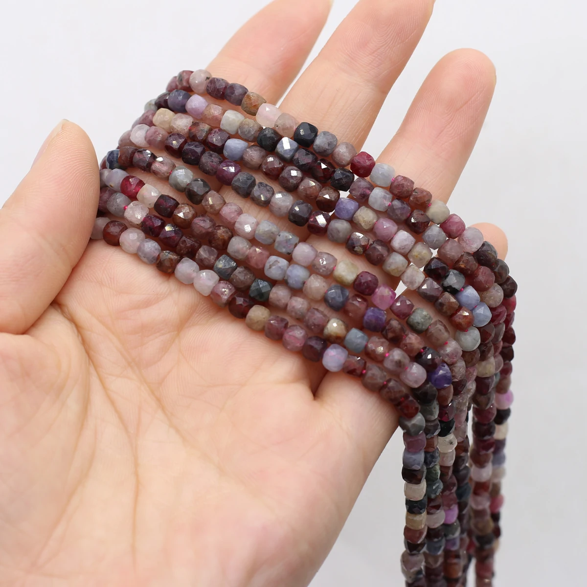 4mm Many Gems Beads Faceted Natural Stones Square Loose Spacer Beads for Jewelry Making DIY Bracelet Necklace Accessories Crafts