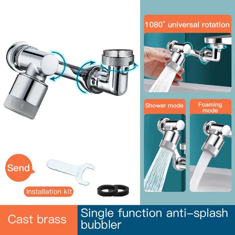 

New 1080 Degree Rotatable Extension Faucet Sprayer Head Universal Bathroom Tap Extend Adapter Aerator 2 Modes Faucet Extender