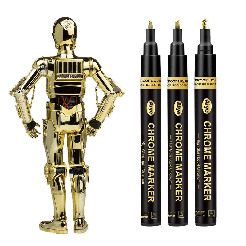 3 Color Mirror Electroplating Marker Gold Silver Copper Model Toy Repair Liquid Chrome Pen DIY Epoxy Reflective Metal Paint Pen