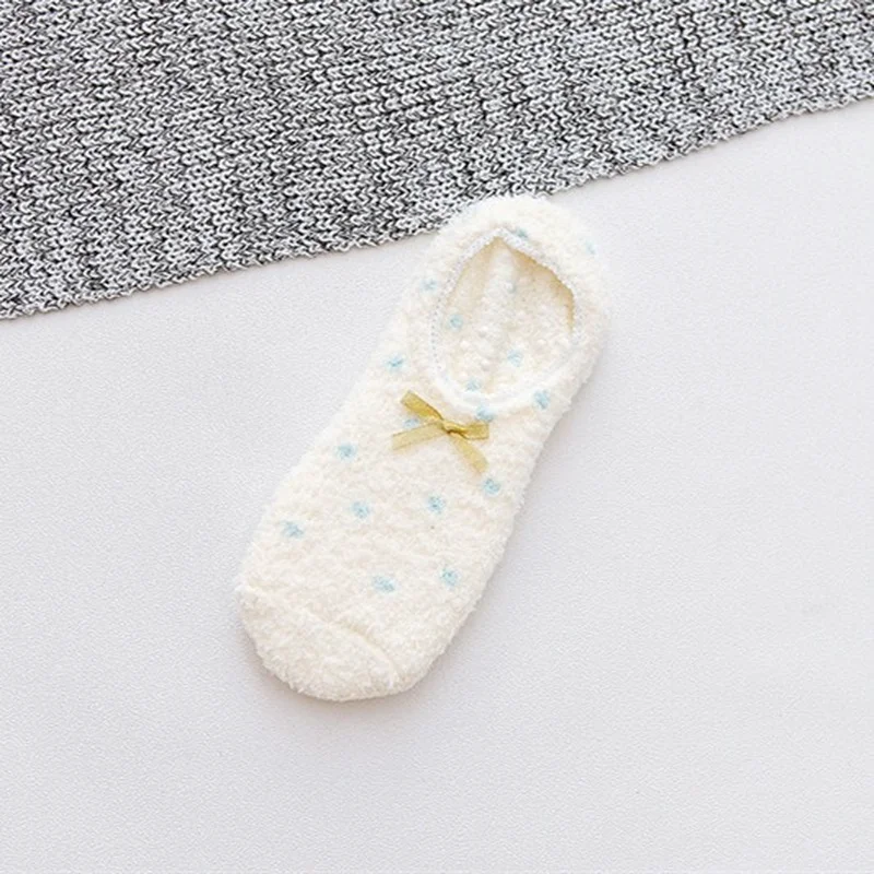 

Cute Coral Fleece Socks Stripe with Bow Home Sleeping Warm Soft Anti-Skid Plush Slipper Socks Fluffy Microfiber Thick Gift