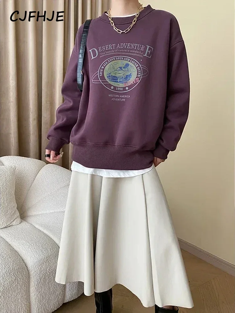 

CJFHJE Повседневные толстовки в американском стиле с круглым вырезом и буквенным принтом в стиле ретро женские свободные фиолетовые толстовки женские универсальные пуловеры с длинным рукавом