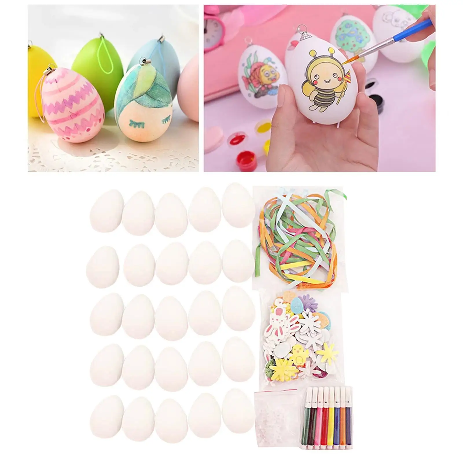 Artificial Easter Eggs Craft Set , ,Foam  Blank Eggs ,W/  Pen ,Graffiti Painted Hanging Ornaments for Children Kitchen Decor images - 4