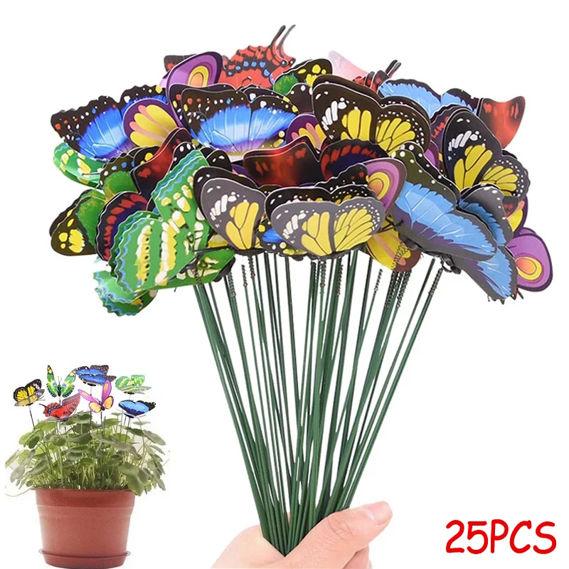 

25Pcs Butterflies Garden Yard Planter Colorful Whimsical Butterfly Stakes Decoration Home Outdoor Flower Pots Decor Supplies