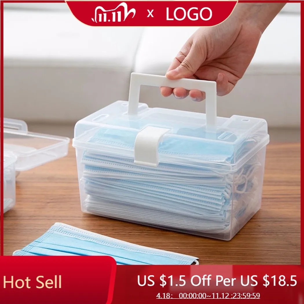 

Mask Storage Box With Handle Household Dust-proof Sealed Large-Capacity Box Waterproof Dustproof Sundries Storage Box Holder