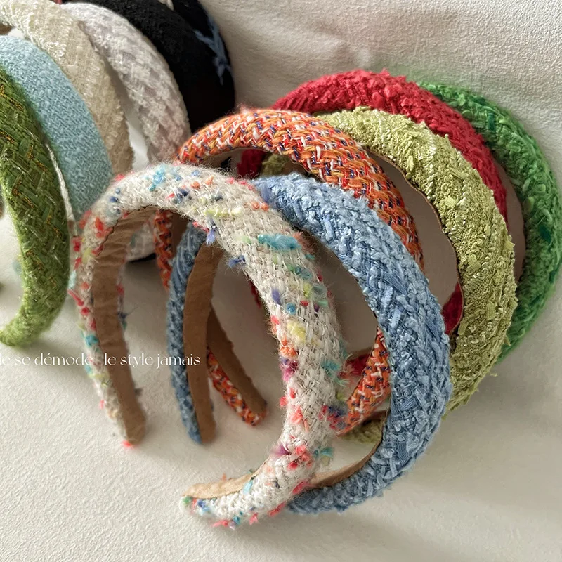 

Braided Check Fabric Headband Women Fashion Wide Head Hoop Fixed Bang Styling Tools Retro Colorful Stripes Texture Headwear