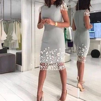 flower mother of the bride dresses 2022 column cap sleeves modern wedding guest gowns simple o neck knee length cocktail dress