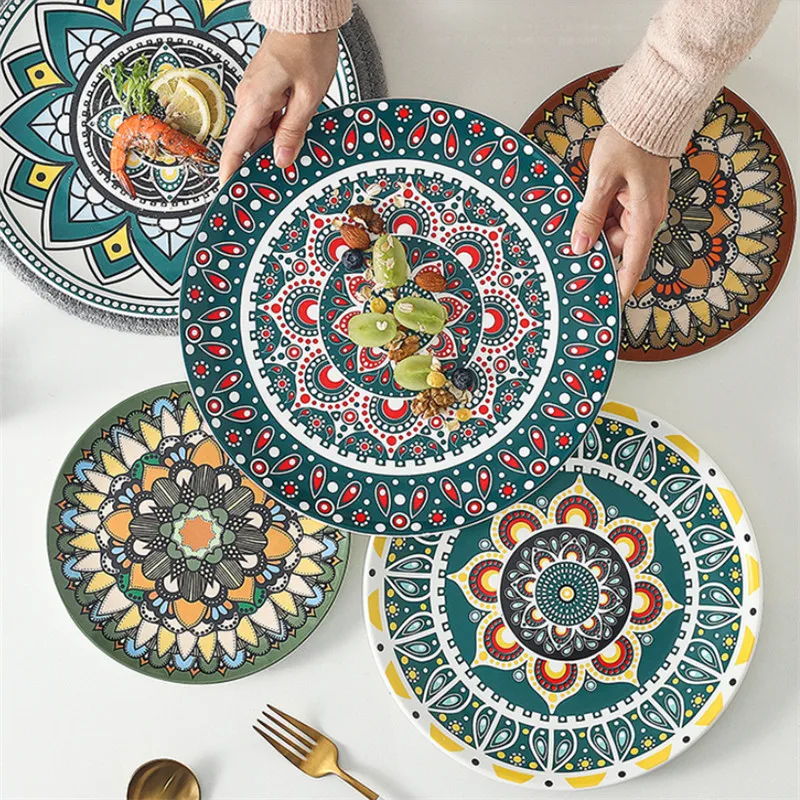 

Creative Ceramic Hand-painted Under Glaze Dinner Plate Porcelain Steak Dessert Plate Cake Sushi Dish Bohemian Style Tableware