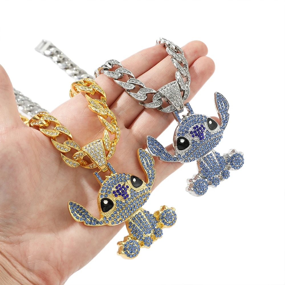 Цепочка с подвеской в стиле хип-хоп ожерелье из искусственных камней Disney Stitch
