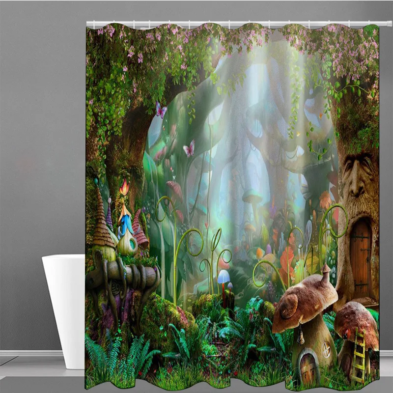 Psychedelic Forest Landscape Shower Curtain 3d Garden Home Wall Decor Antimold Waterproof Bathroom Blackout Curtains Bath Screen