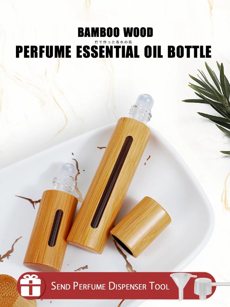 

5ml 10ml Bamboo perfume essential oil bottle Roll on Bottle Sample Test Essential Oil Vials with Roller Metal Dispenser Tools