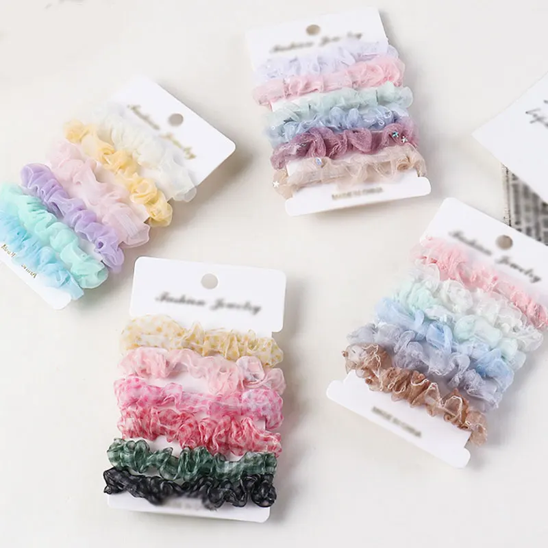 

6pcs Chiffon Hair Ring Simple Fashion Basic Sweet Candy Color Hair Rope Elastic Rubber Bands Headband Hair Accessories Headwear