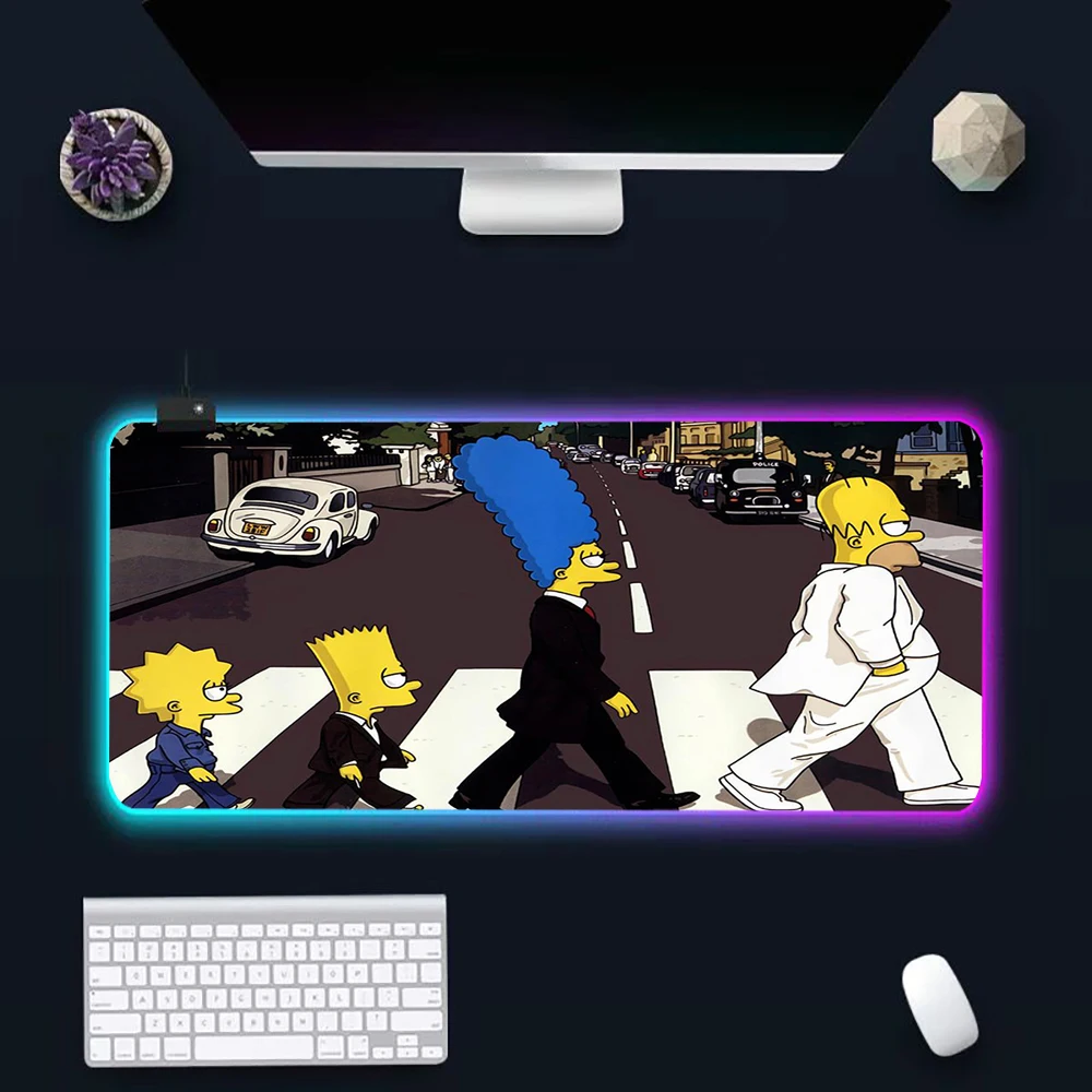 

Anime Cartoon Simpsons-s RGB Pc Gamer Keyboard Mouse Pad Mousepad LED Glowing Mouse Mats Rubber Gaming Computer Mausepad