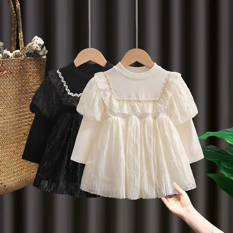 

Платье принцессы для маленьких девочек, новинка 2022, Весенняя детская одежда с длинным рукавом, Детский милый костюм из сетчатой ткани