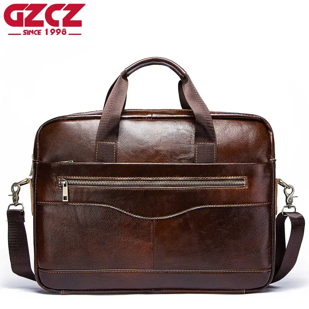 Men's Genuine Leather Briefcase Quality Business Office Handbag 14 Inch Laptop Bag Multifunction Male Travel Shoulder Messenger