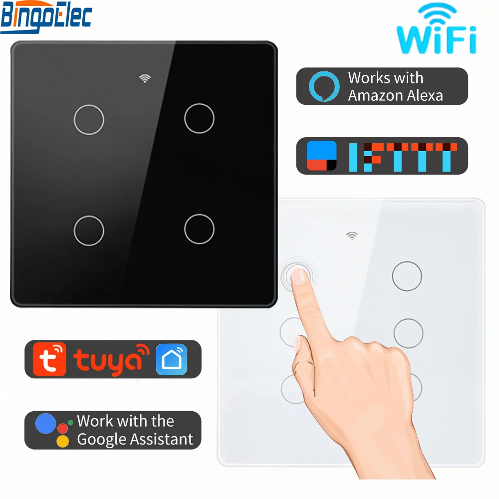 

Tuya Wifi Smart Switch Brazil Standard No Neutral Wire Touch-Sensor 1/2/3/4/6Gang Wall Switch RF433 Smart Life Alexa Google Home