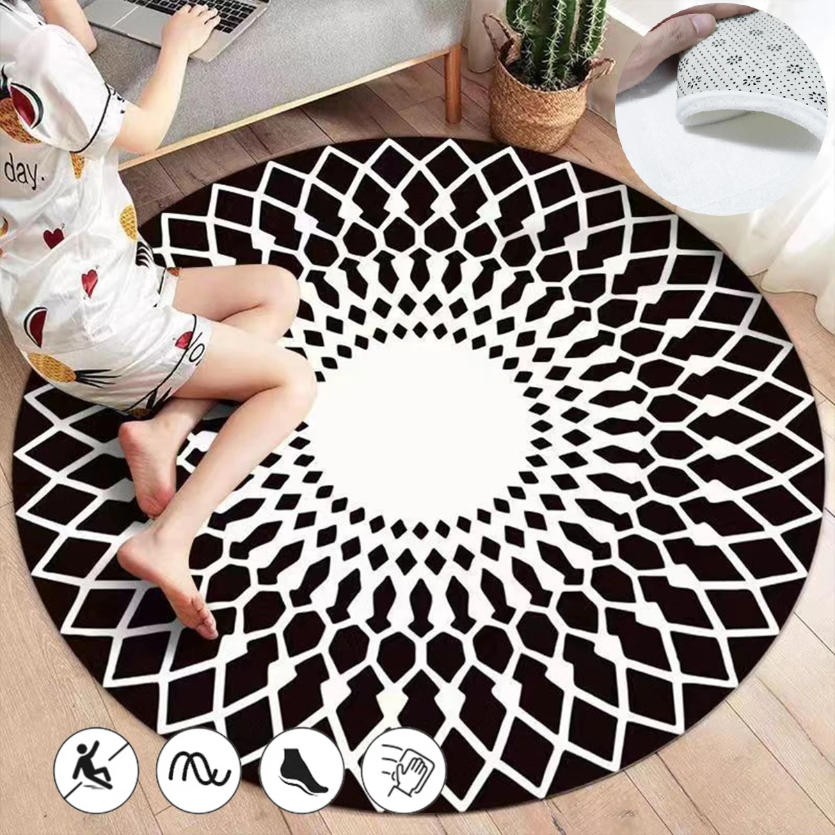 

Круглые Искусственные черные и белые короткие ворсовые ковры для гостиной, Круглые Искусственные ковровые покрытия для спальни, настраиваемый ковер Alfombra