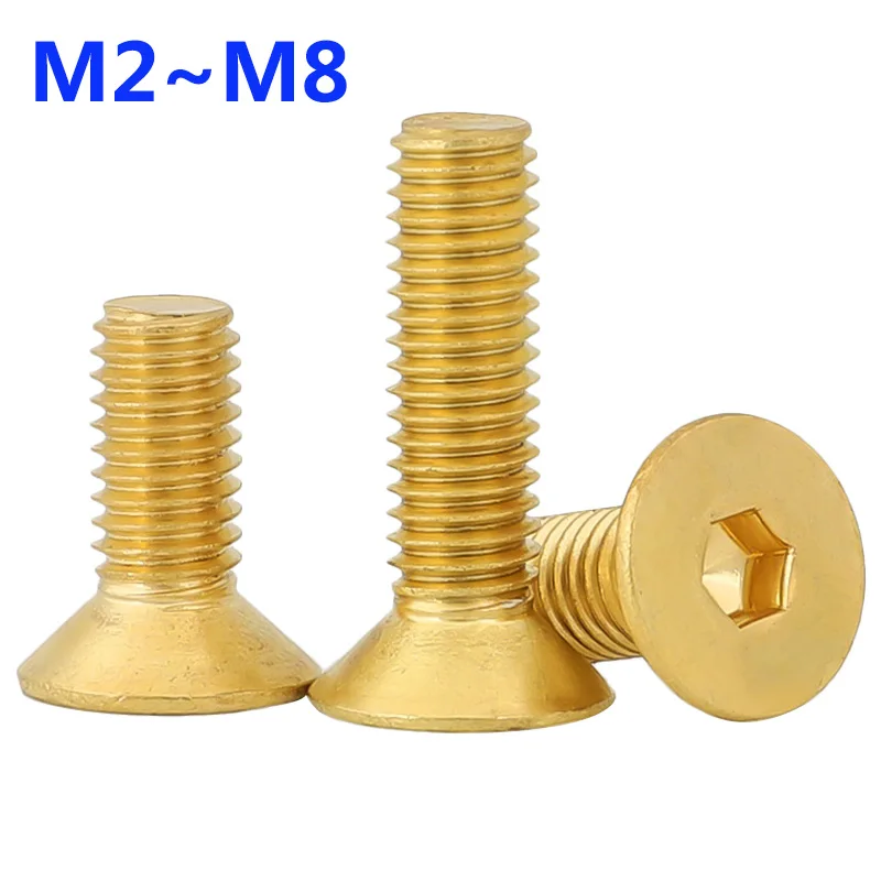 Brass Hexagon Hex Socket Countersunk Head Screw M2 M2.5 M3 M4 M5M6 M8 Pure Brass Flat Hex Hexagon Socket Countersunk Head Screws