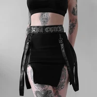 gothic punk style zipper chic design skirt woman a line solid color stitching street high waist skirt summer mini skirt
