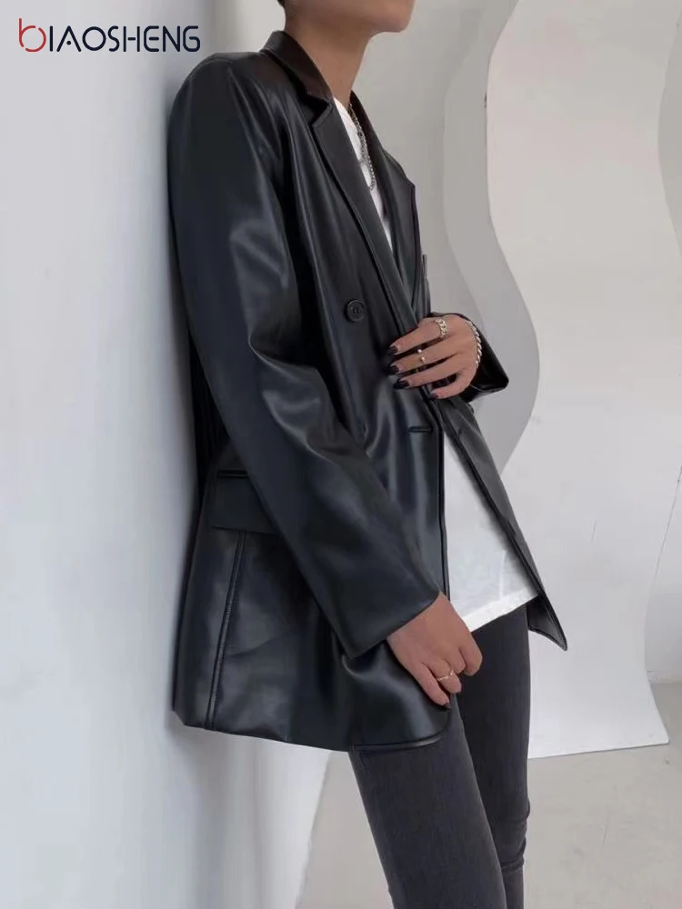 Vintage 90s Leather Jacket Women's Black Y2K Autumn Winter Leather Coat Baggy Female Clothing High Street Wild Jacket Streetwear