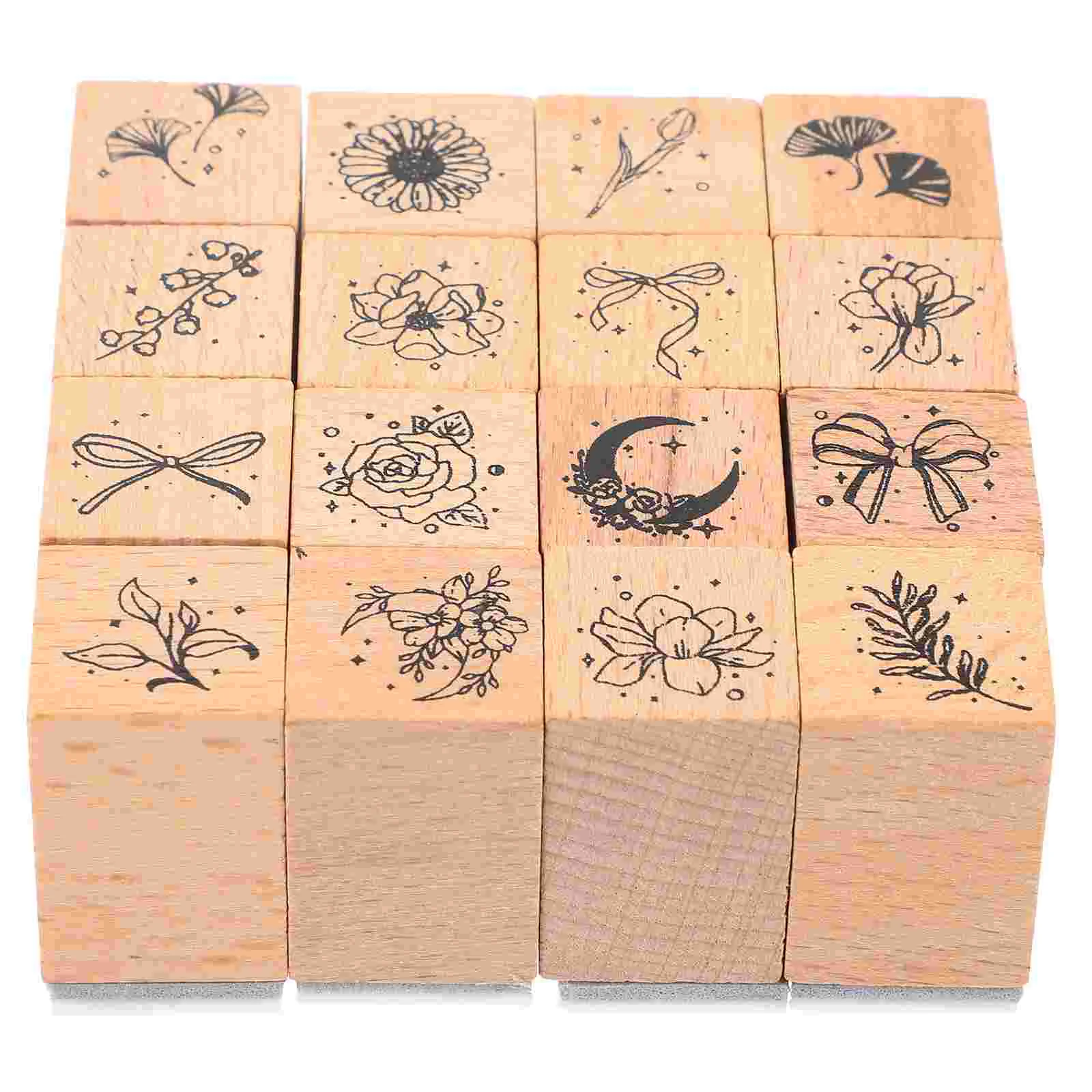 

16 Pcs Ink Stamp Other Supplies Stamps Wooden Scrapbook Journal DIY Crafts Child