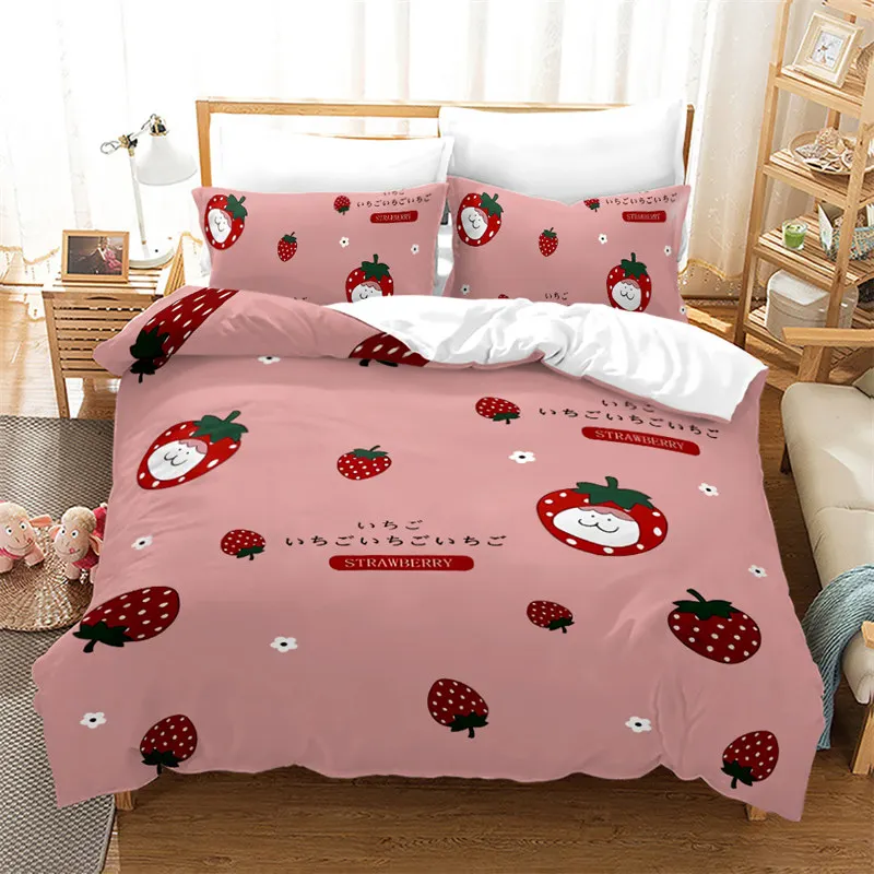 

Cartoon Fruit Duvet Cover Microfiber Watermelon Strawberry Bedding Set Soft Lemon Comforter Cover Full King Size For Kids Adult