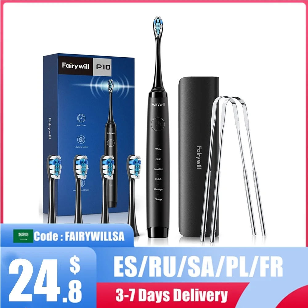 

Electric Toothbrush P10 Toothbrush 5 Modes Rechargeable Timer 4 Brush Heads 2 Tongue Scraper 1 Travel Case for Adults