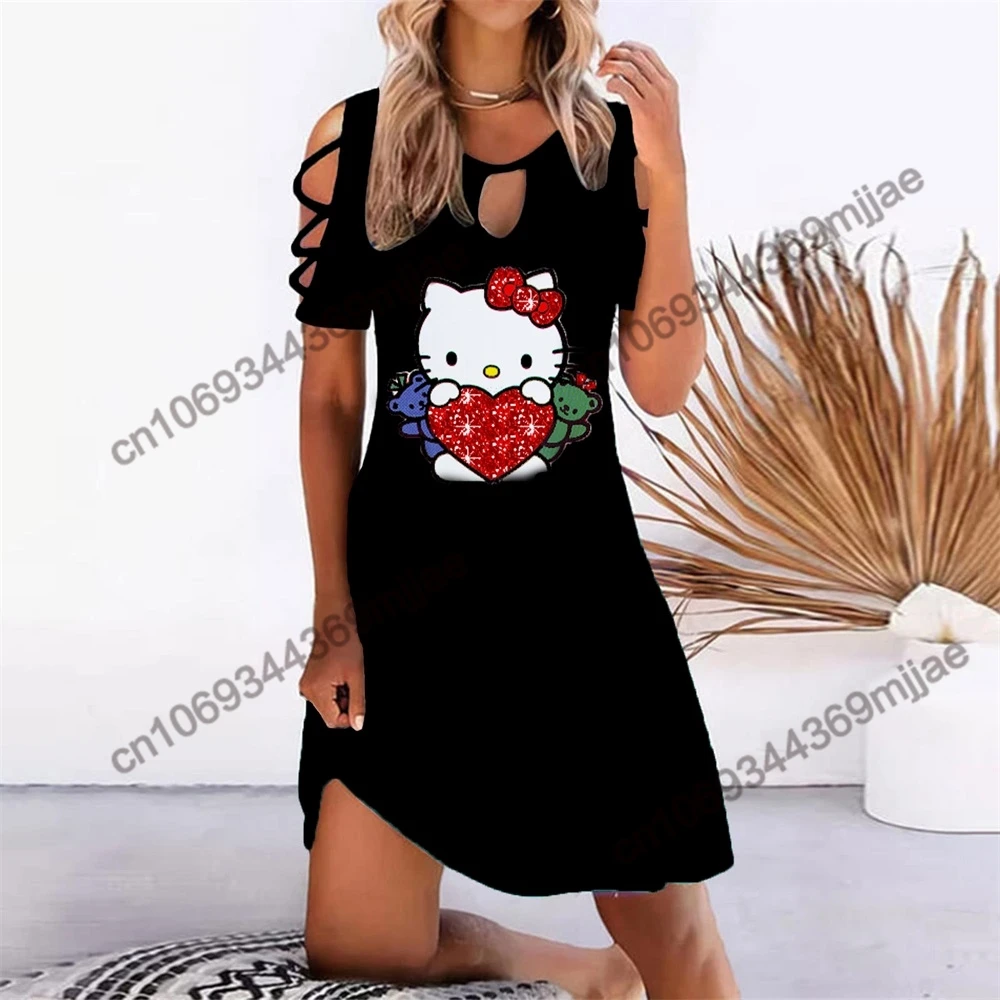 

HelloKitty Women's Summer Dress Beach Dresses Elegant Party Dresses for Women 2023 Sexy Round Neck Y2k Female Clothing Zevity