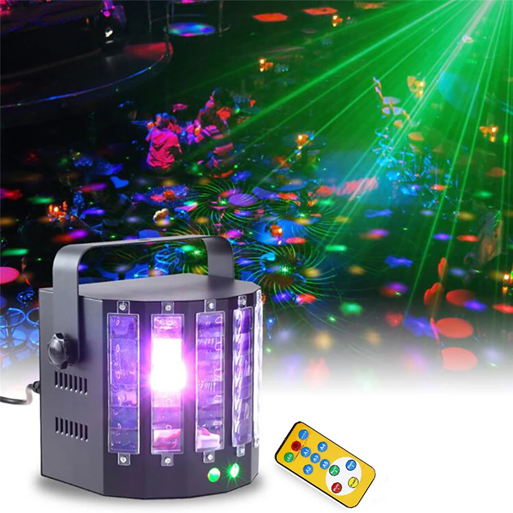 

DJ RGB Led Disco Laser Mini Butterfly Light DMX512 Lazer Fog Machine Stage Lighting Wedding Night KTV Club with Remote Control