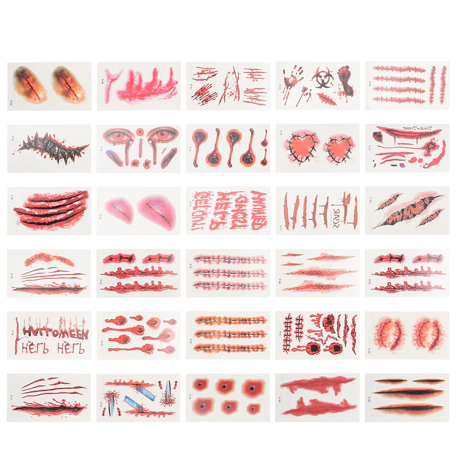 

60 Sheets Body Stickers Scar Tattoo Face Decals Temporary The Arm Horror Tattoos Halloween