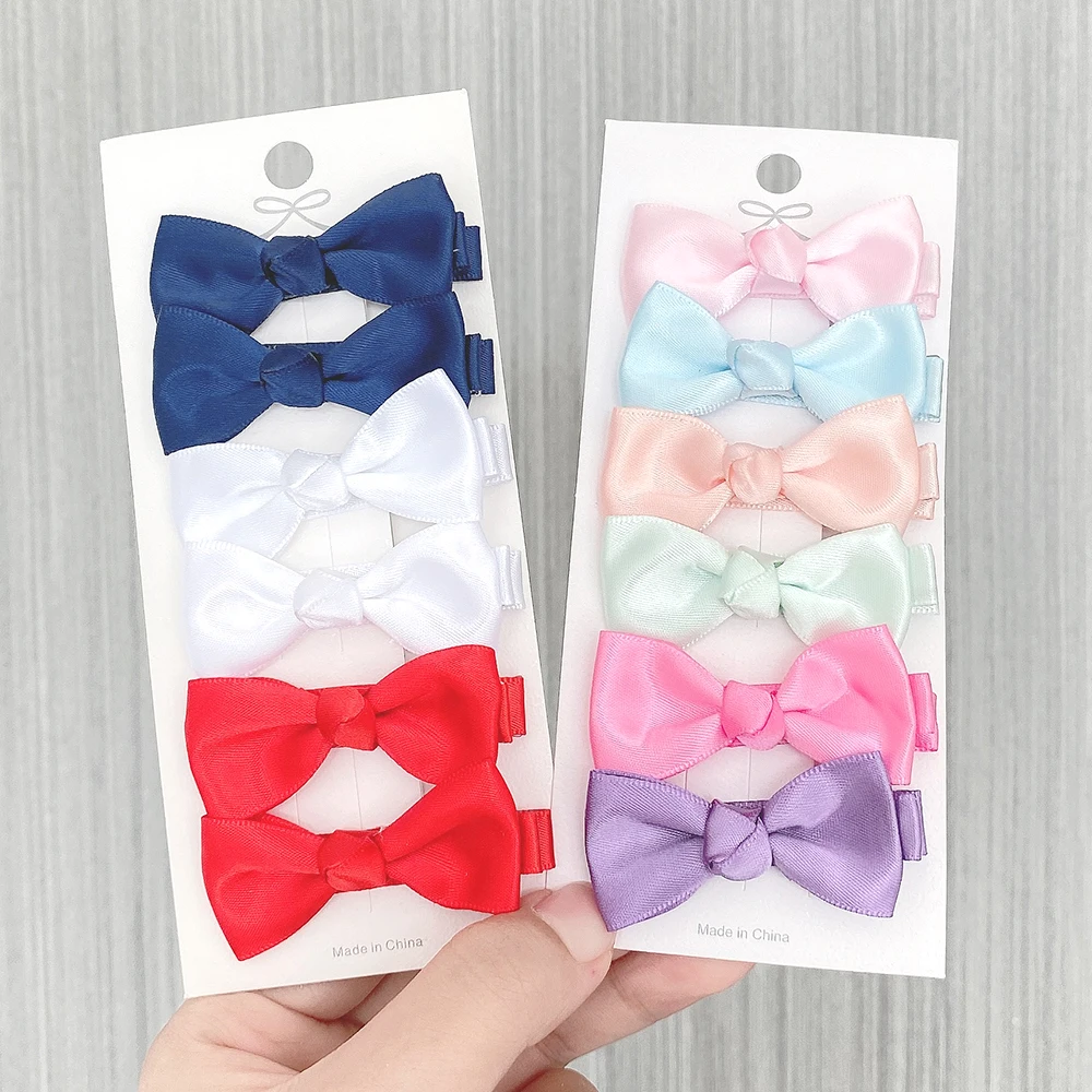 

6Pcs/Set 2Inches Ribbon Solid Color Bows Hair Clips For Kids Girls Hairpins Covered Safety Clips Baby Headwear Hair Accessories