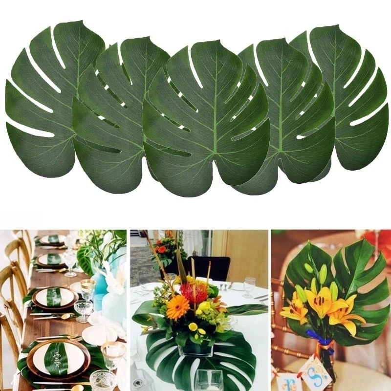 

5pcs Artificial Plants Tropical Monstera Palm Leaves Simulation Leaf for Hawaiian Theme Party Garden Wedding Table Home Decor