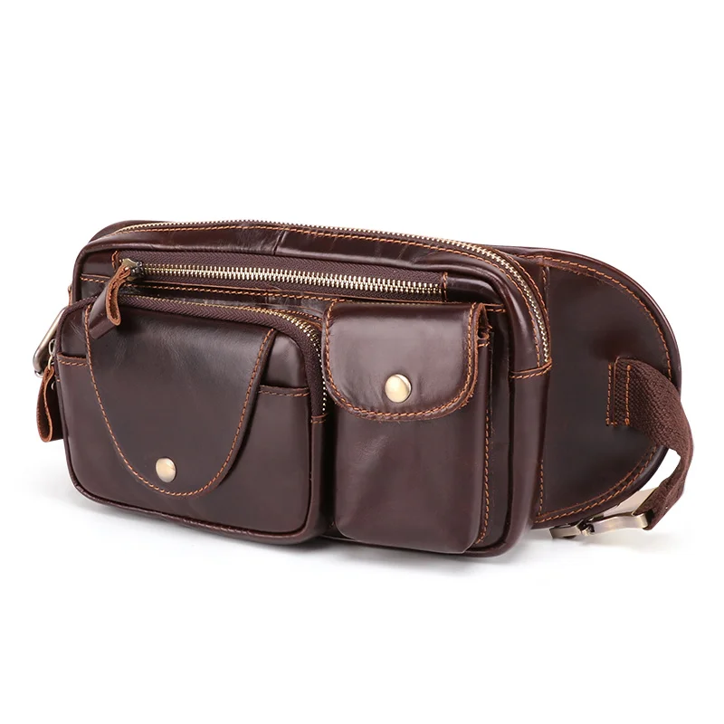 

Fanny Waist Bag For Men Genuine Sling Chest Waist Packs Leather Shoulder Belt Bag Male Waist Pack Travelling Phone Pouch Bum Bag