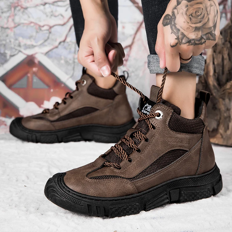 39-44# Men's Fashion Keep Warm High Ankles Hiking Shoes Camping Training Shoes Adult Youth Leisure Hiking Shoes