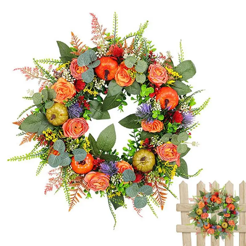 

Thanksgiving Wreath Artificial Maple Leaf Rattan Pumpkin Wreath Multifunctional Wreath For Front Door Home Farmhouse Decoration