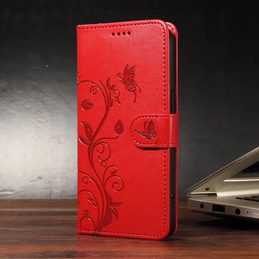 Модный кожаный чехол-книжка с бабочкой для POCO X3