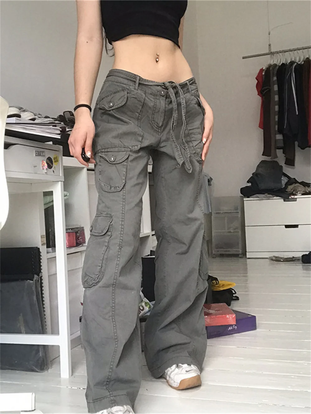 

Big Pockets Hippie Cargo Pants Women Fake Techwear Cyber Baggy Joggers 90s Grunge Trousers Casual Y2k Jeans Harajuku Pants Mom