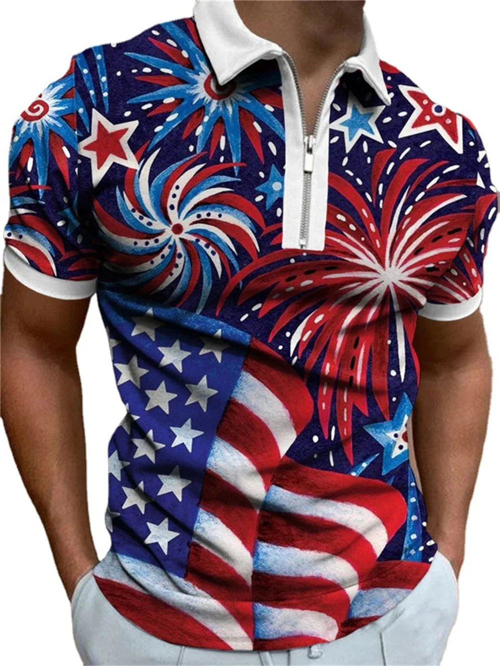 

3D Digital Printing Fireworks flag graffiti animals POLO Shirt Plaid Zipper Short Sleeve T-Shirt Tops polo shirts for men Tees