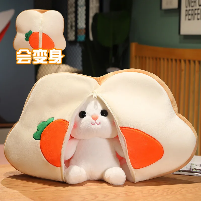 

New Styles Rabbit Doll Carrot Toast Plush Pillow Transform to Bunny Plush Toy Cartoon Animal Pillow Creative Girl Toy Lover Gift