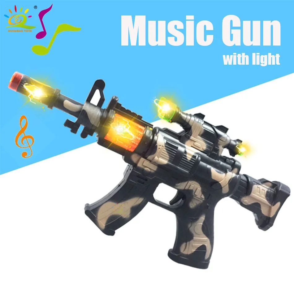 HUIQIBAO Children's Electric Sound and Light Camouflage Gun Boys Music Cosplay Octave Submachine Gun Model Toys For Kids Gift