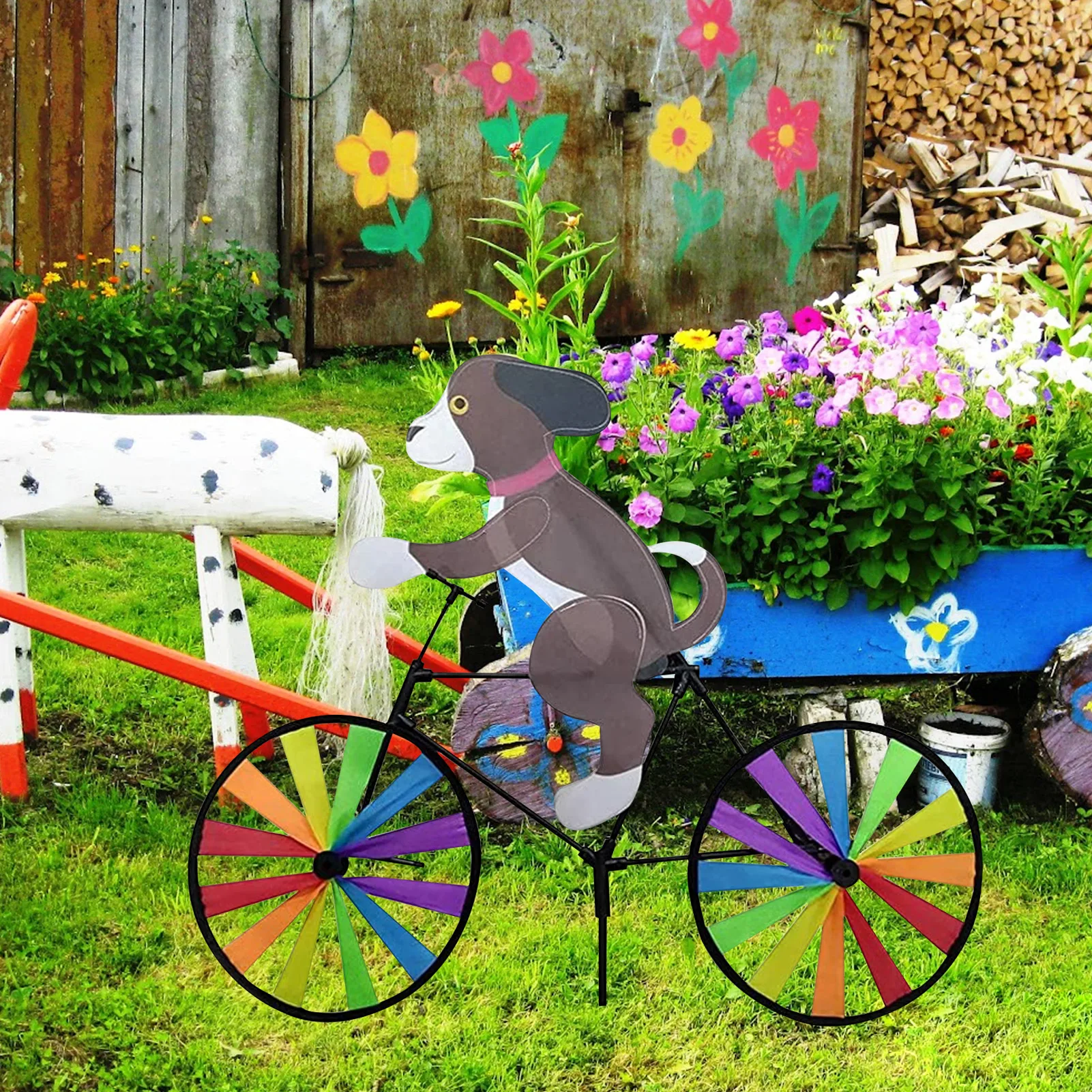 1PC Cat Dog On Bike DIY Windmill 3D Animal Ride On Three-dimensional Cartoon Shape Decoration Windmill Kid's Outdoor Toys images - 6