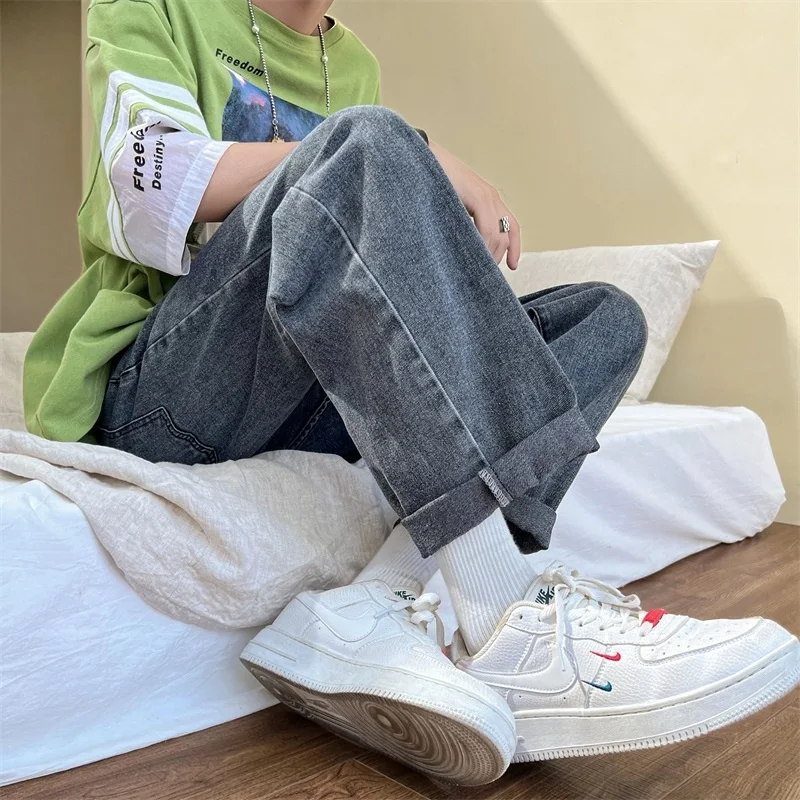 Summer Thin Jeans Men Fashion Casual Drawstring Straight Jeans Men Streetwear Hip Hop Loose Denim Pants Mens Trousers M-3XL