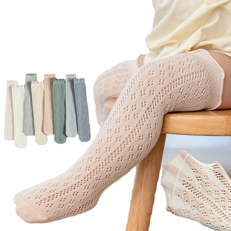 

Children Knee High Socks Baby Kids Girls Boys Hollow Out Thin Soft Cotton Mesh Sock Infant Princess Long Socken