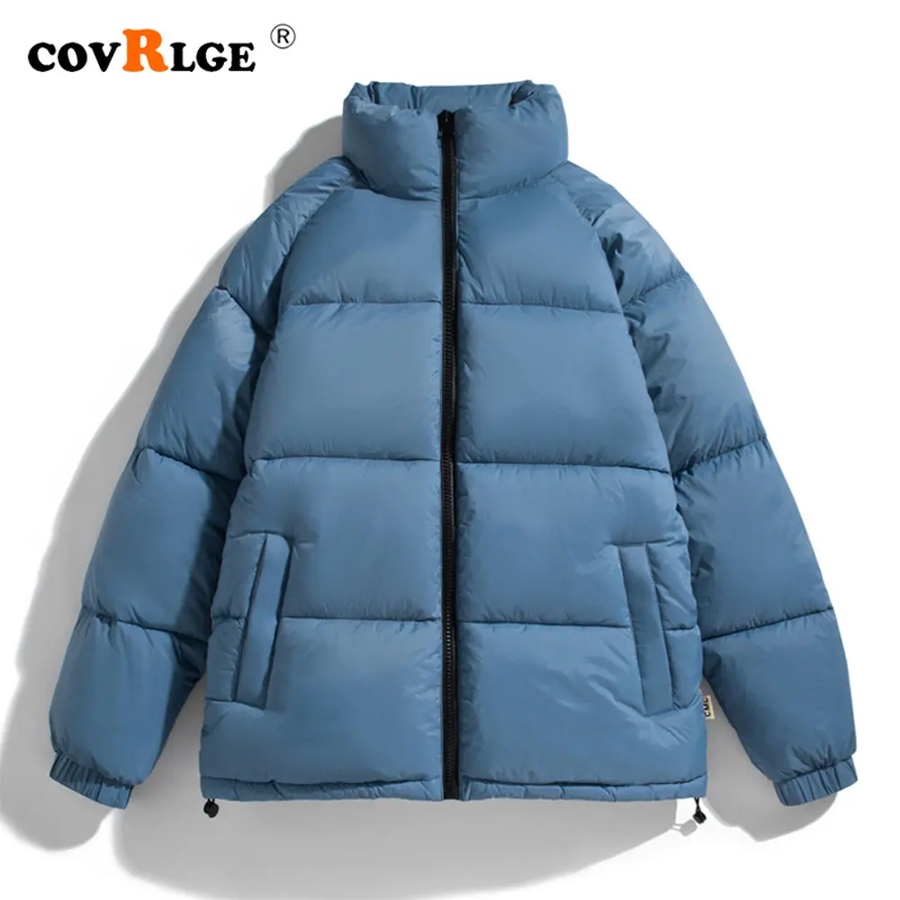 Covrlge Hot Sale Winter Men's Windproof Bread Cotton Coat Simple Stand Collar Male Solid Color Loose Parka Overcoat Men MWM164
