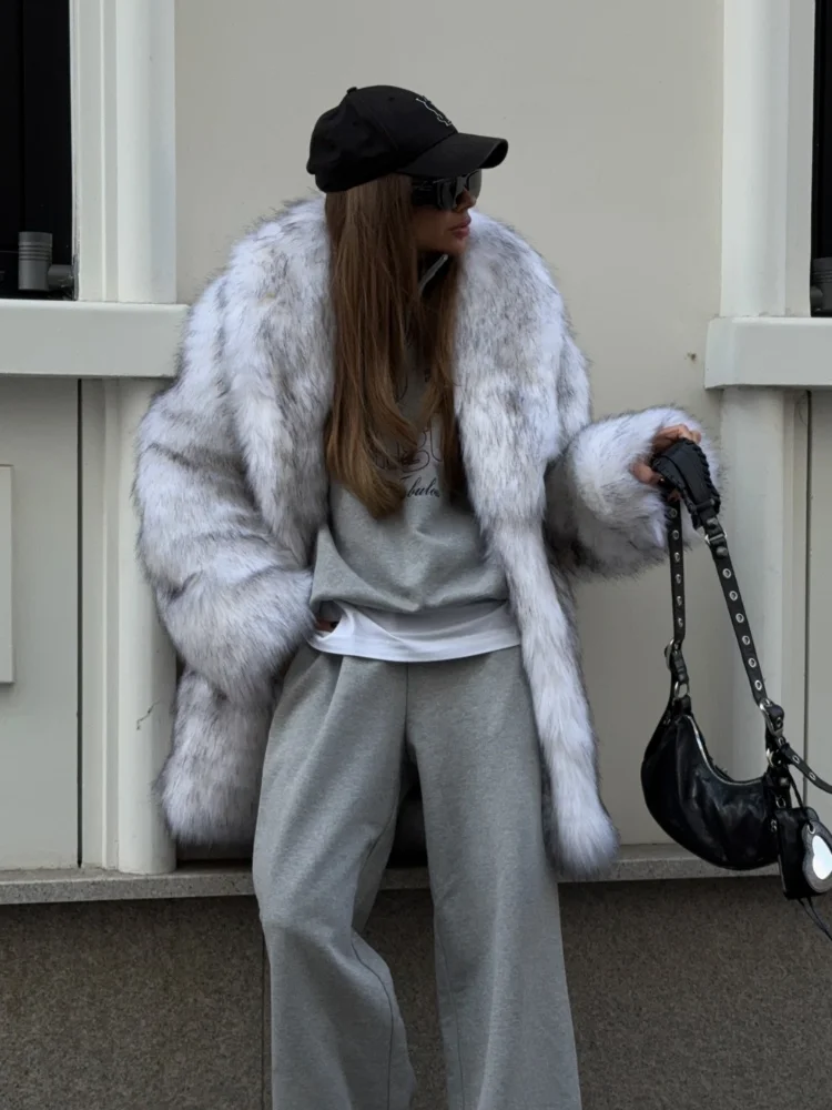 2024 зимнее шикарное теплое пальто из искусственного меха для женщин элегантное