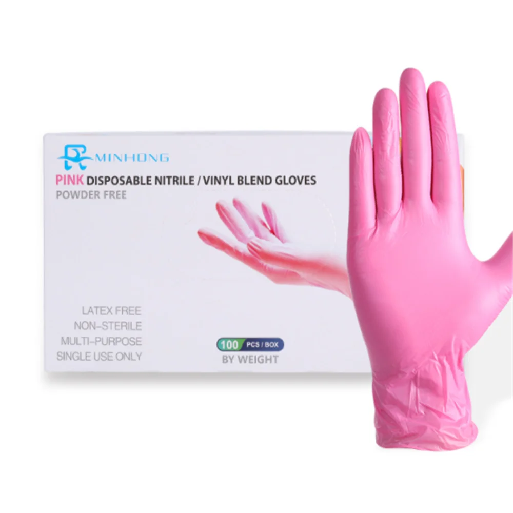 

100 pcs Disposable Food Grade Waterproof Nitrile Gloves Pink Latex Free Woman Female Household Safety Elastic Gloves Mechanic