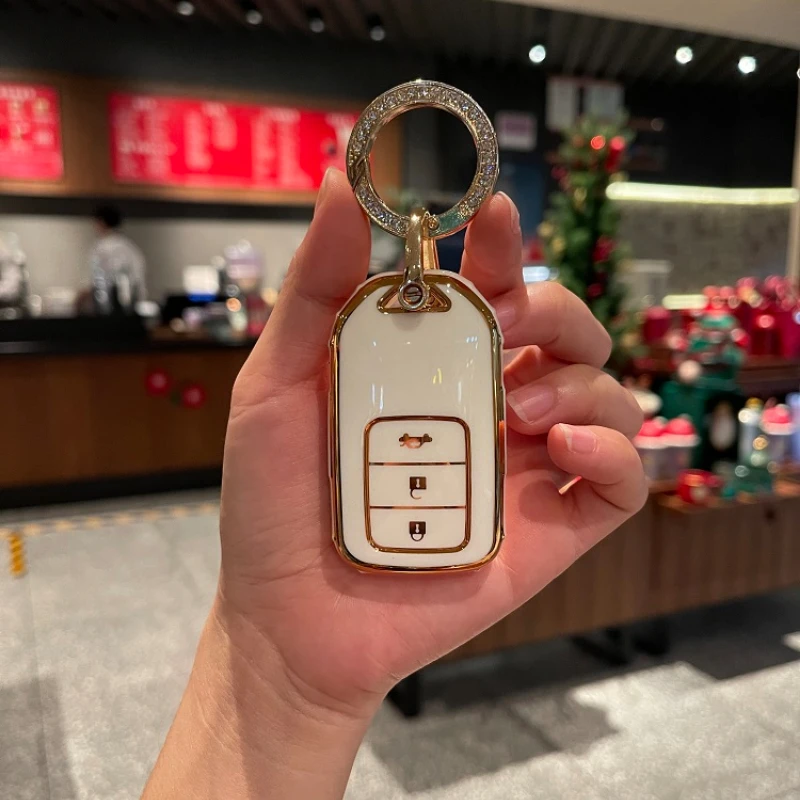 

Bling Rhinestone Keyring TPU Car Key Case Cover for Smart Honda Vezel City Civic CR-V CRV Accord Pilot HRV Jade Protector Shell